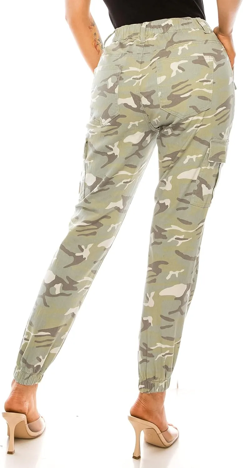 Double Denim January 5th Women's High Waist Cargo Jogger Pants Elastic Waistband Casual Tapered Sweatpants with 6 Pockets