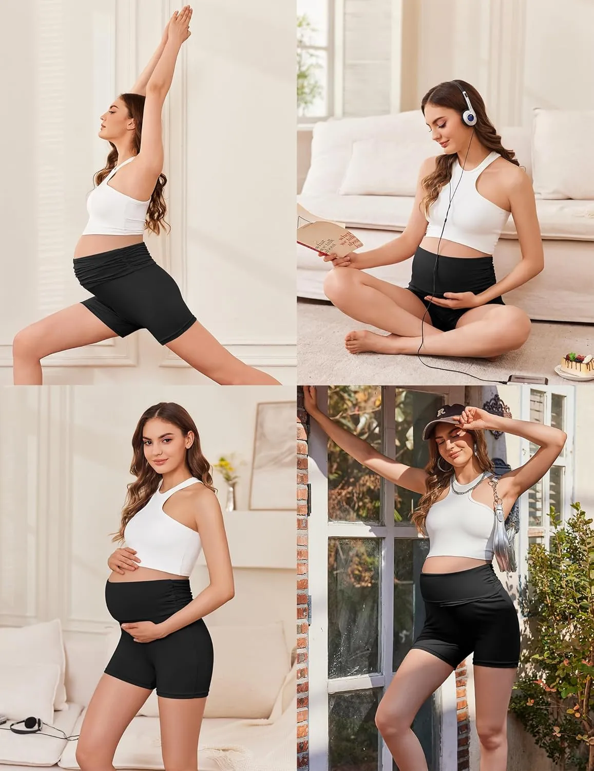 Ekouaer 3 Pack Women's Maternity Shorts Stretchy Workout Pregnancy Shorts Comfy Lounge Pajama Sleepwear S-XXL