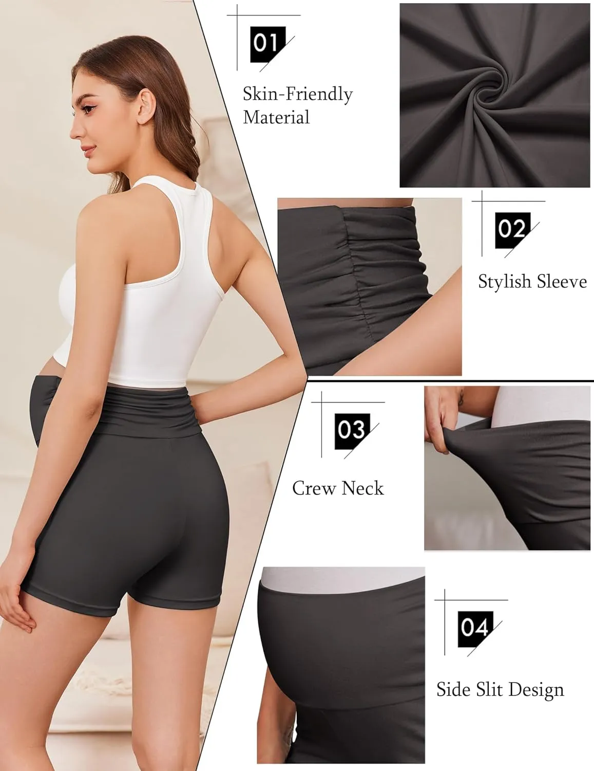 Ekouaer 3 Pack Women's Maternity Shorts Stretchy Workout Pregnancy Shorts Comfy Lounge Pajama Sleepwear S-XXL