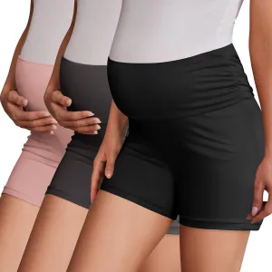 Ekouaer 3 Pack Women's Maternity Shorts Stretchy Workout Pregnancy Shorts Comfy Lounge Pajama Sleepwear S-XXL