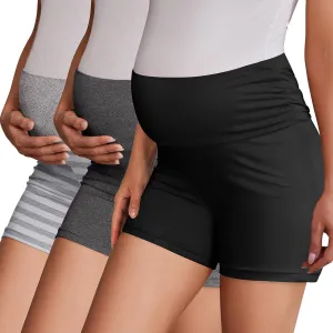 Ekouaer 3 Pack Women's Maternity Shorts Stretchy Workout Pregnancy Shorts Comfy Lounge Pajama Sleepwear S-XXL