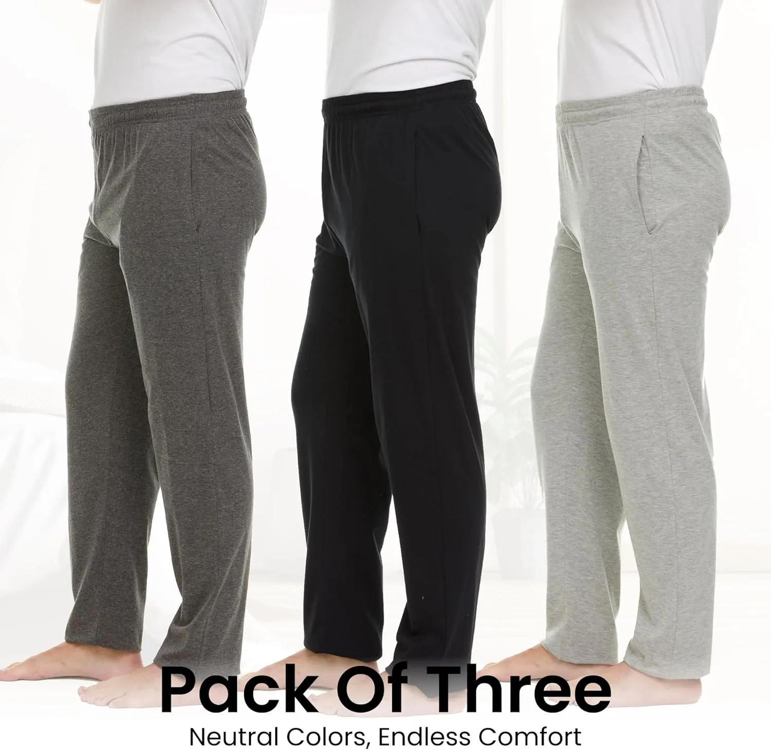 Essential Elements Men's 100% Cotton Jersey Active Lounge Sleep Pajama Pants for Men - 3 Pack