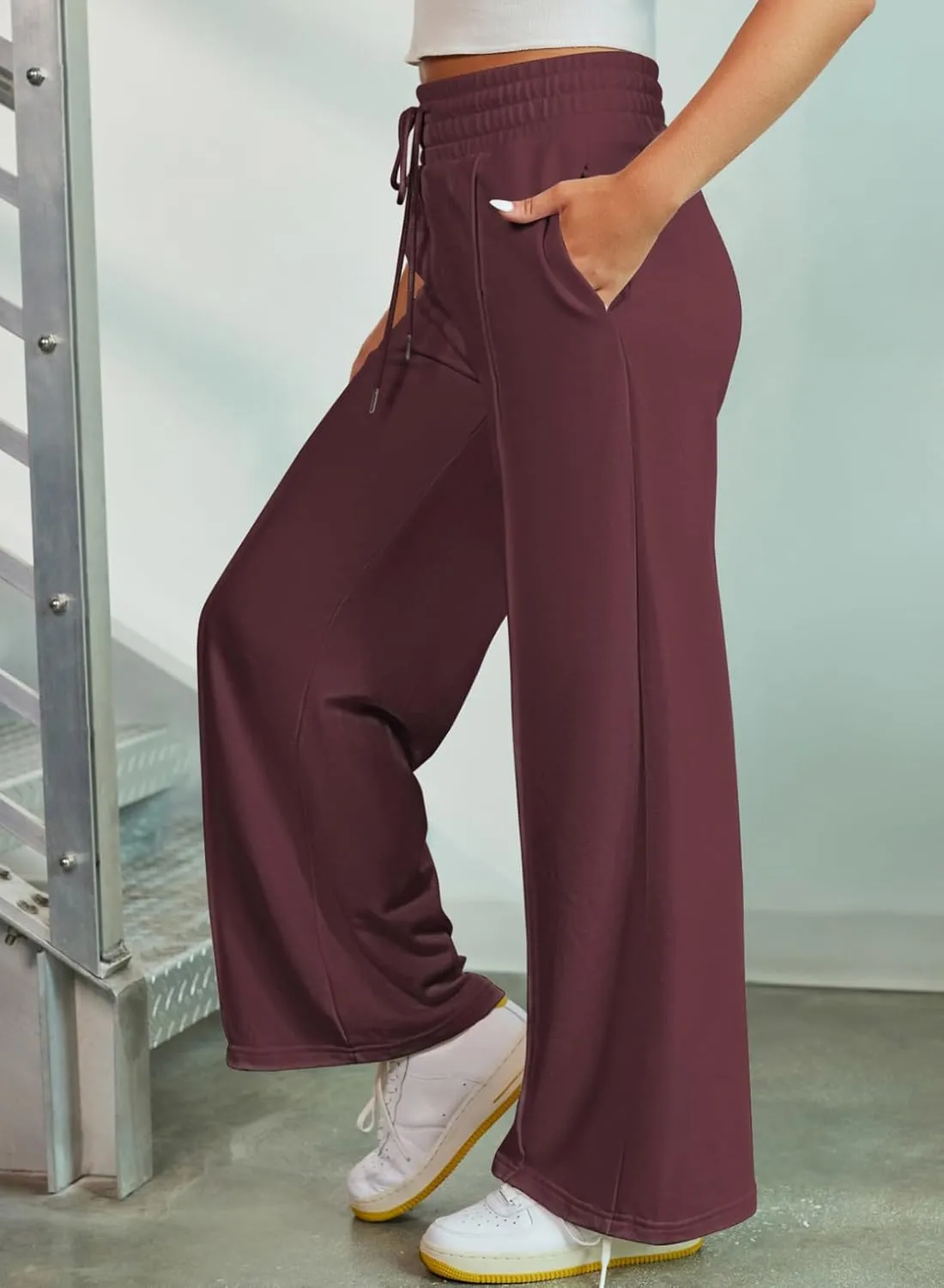 EVALESS Womens High Waisted Baggy Drawstring Sweatpants Casual Wide Leg Pants Long Trouser Slacks with Pockets