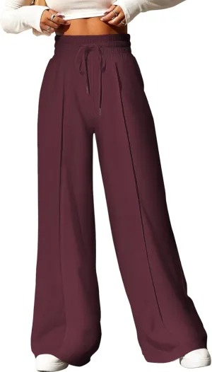 EVALESS Womens High Waisted Baggy Drawstring Sweatpants Casual Wide Leg Pants Long Trouser Slacks with Pockets
