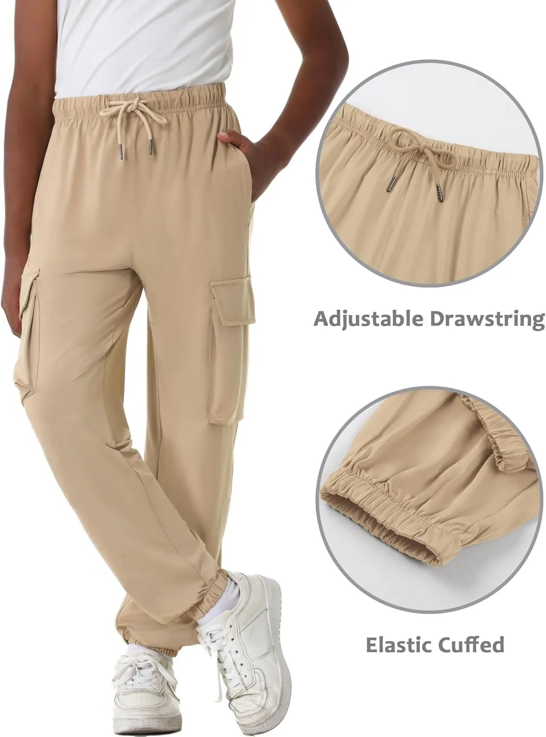 EXARUS 3 Pack Boys Cargo Joggers Lightweight Drawstring Quick Dry Athletic Hiking 6-14Y