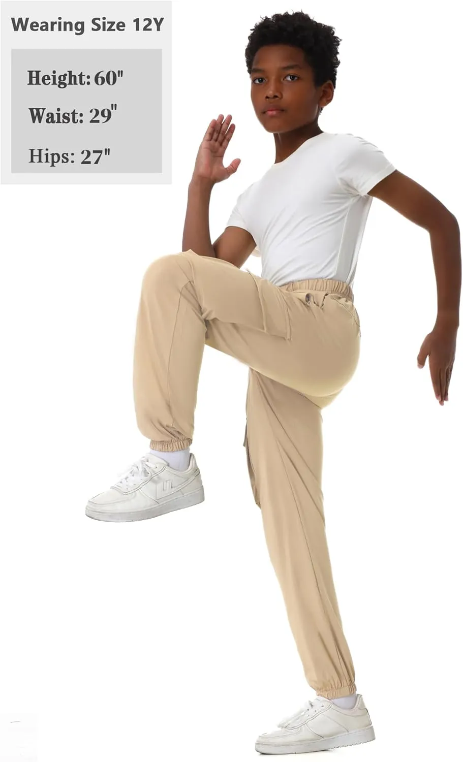 EXARUS 3 Pack Boys Cargo Joggers Lightweight Drawstring Quick Dry Athletic Hiking 6-14Y