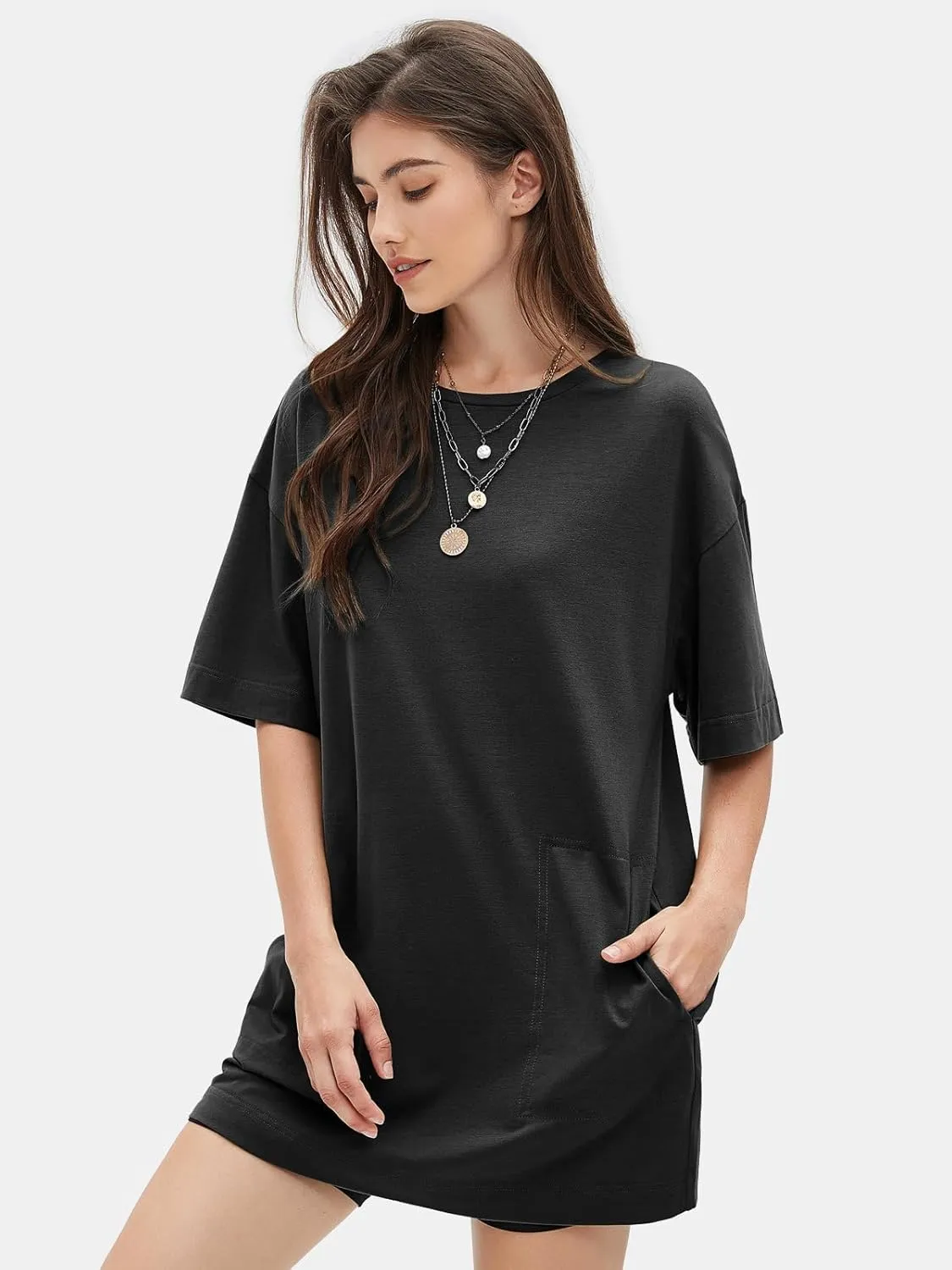 EXLURA Women's Summer Short Sleeve T Shirt Dress Casual Crewneck Resort Wear Tops Sundress Vacation Cruise Beach Outfits 2025
