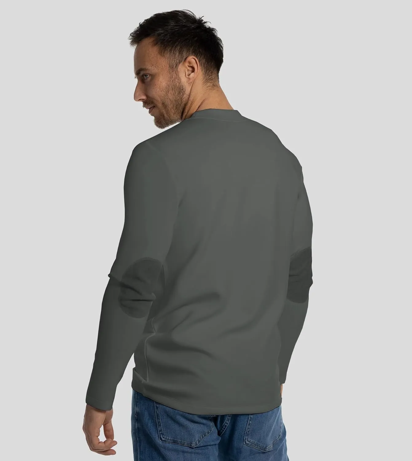 Fioboc Shirts for Men Modal Blend Elbow Patch Long Sleeve Tee Top T-Shirt S-4XL