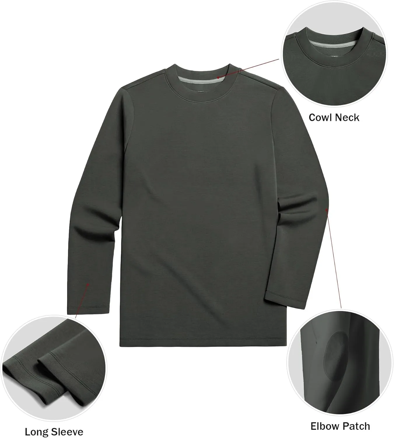 Fioboc Shirts for Men Modal Blend Elbow Patch Long Sleeve Tee Top T-Shirt S-4XL