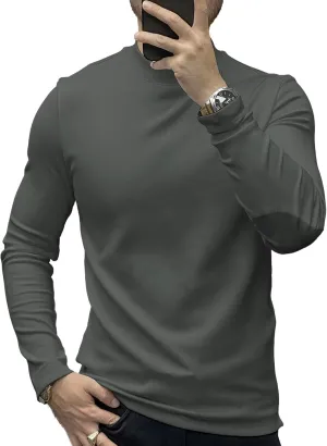 Fioboc Shirts for Men Modal Blend Elbow Patch Long Sleeve Tee Top T-Shirt S-4XL