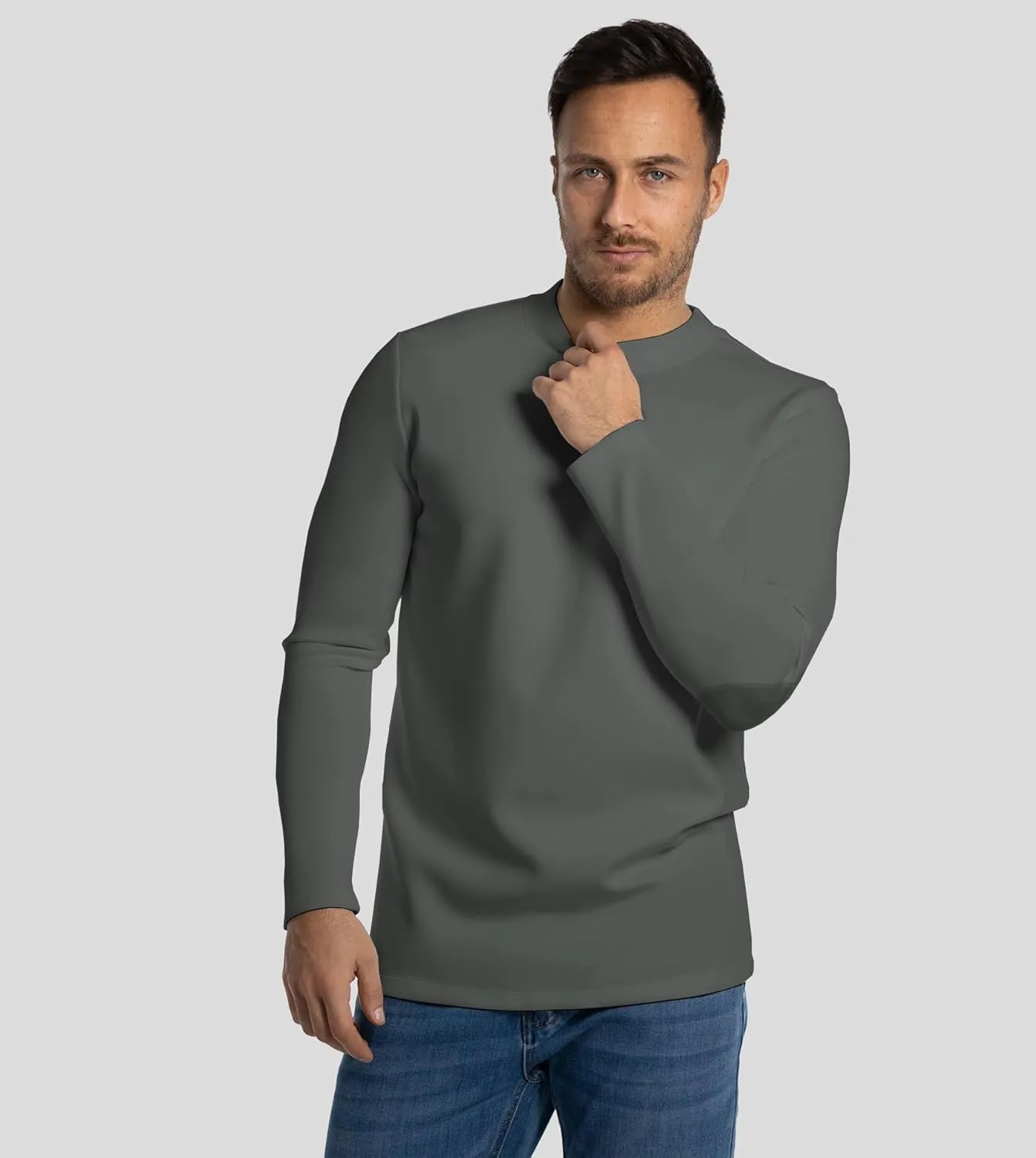 Fioboc Shirts for Men Modal Blend Elbow Patch Long Sleeve Tee Top T-Shirt S-4XL