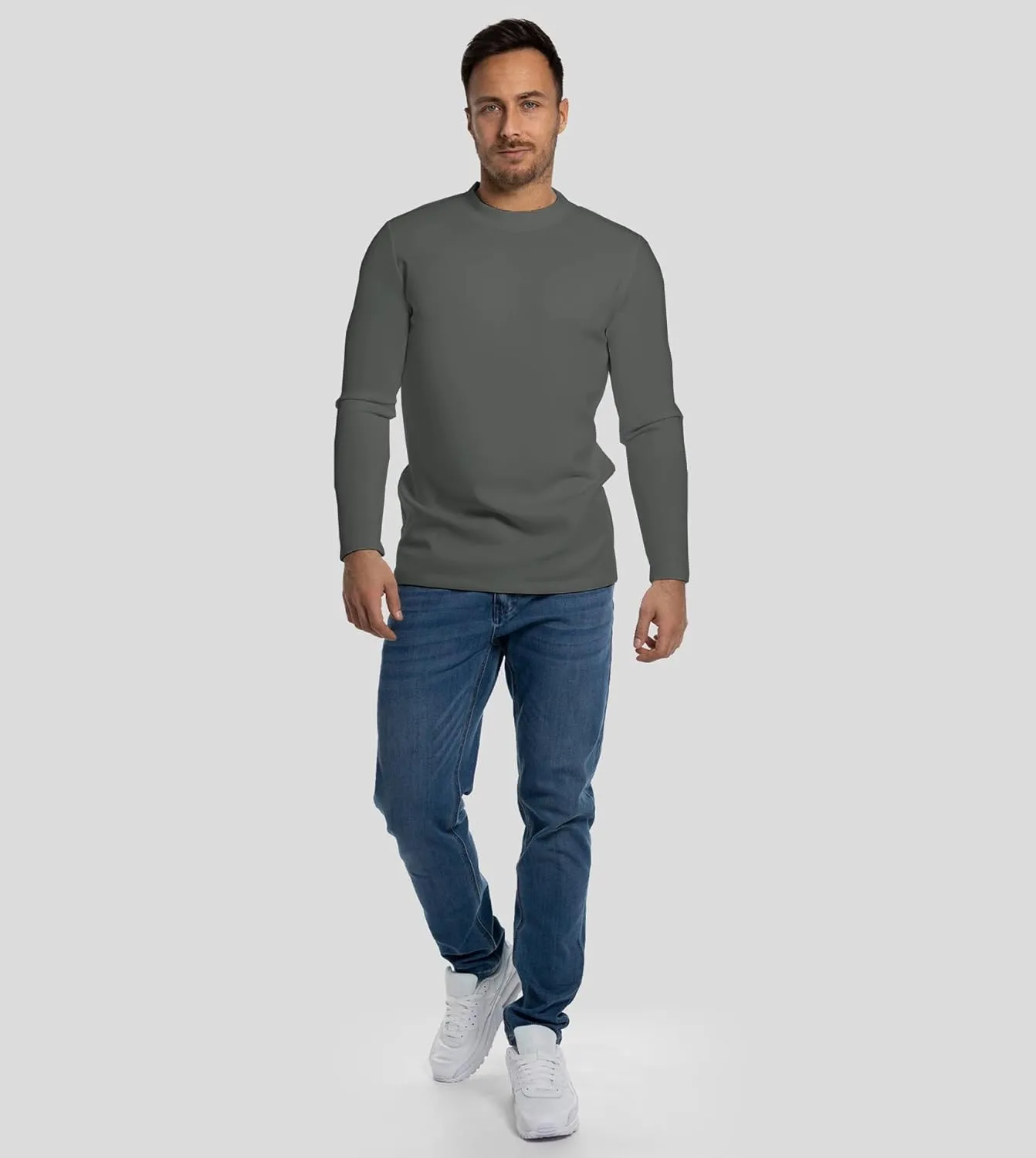 Fioboc Shirts for Men Modal Blend Elbow Patch Long Sleeve Tee Top T-Shirt S-4XL