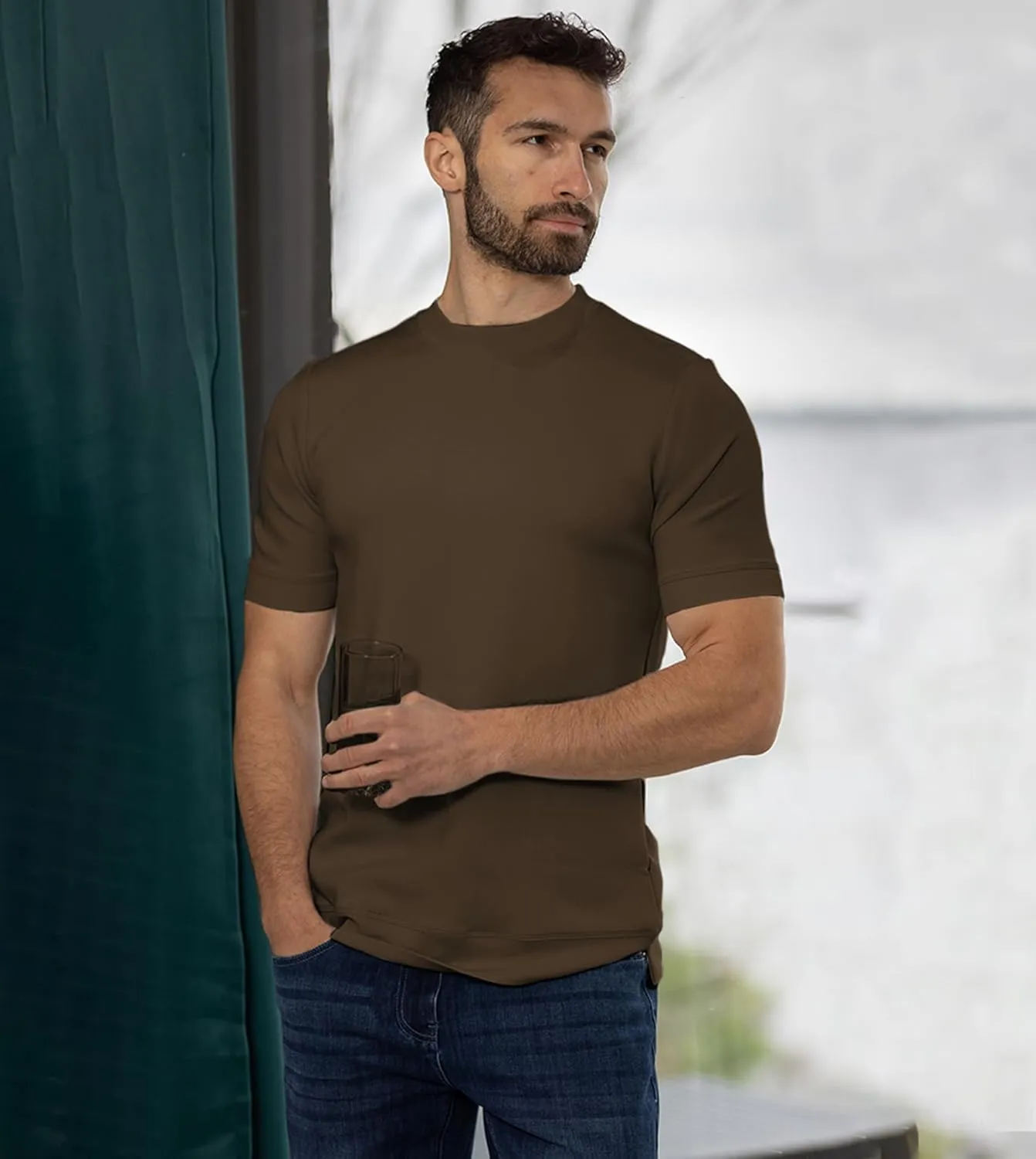 Fioboc Shirts for Men Modal Blend Short Sleeve Tee Slim Fit Solid Top S-4XL