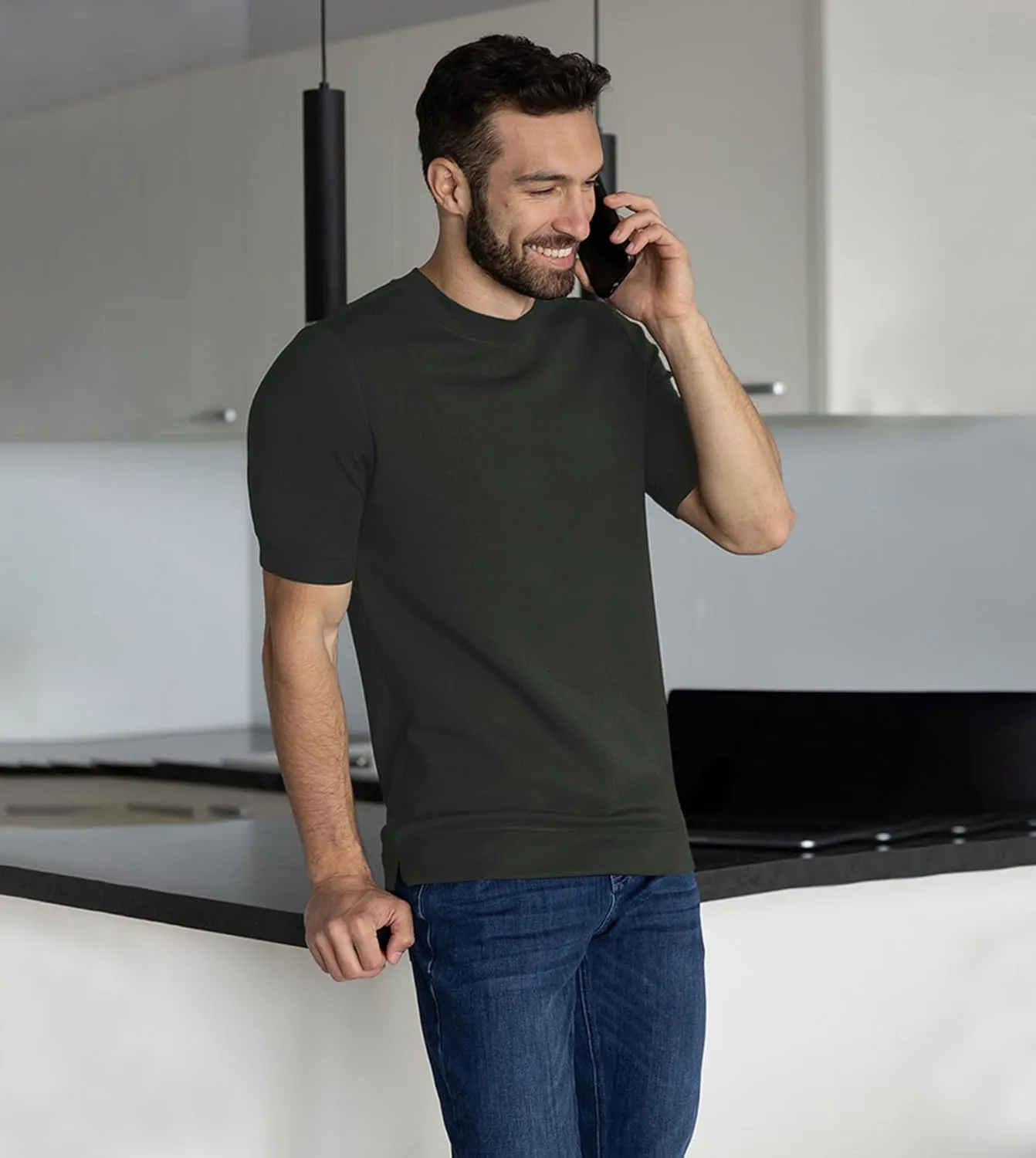 Fioboc Shirts for Men Modal Blend Short Sleeve Tee Slim Fit Solid Top S-4XL