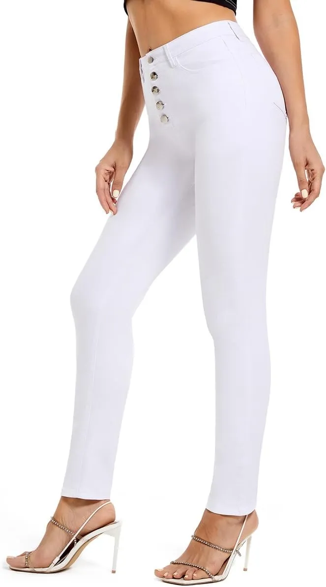 FISCLOSIN Womens High Waist Stretch Jeans 5 Button Push Up Butt Lifting Skinny Colombian Jeans