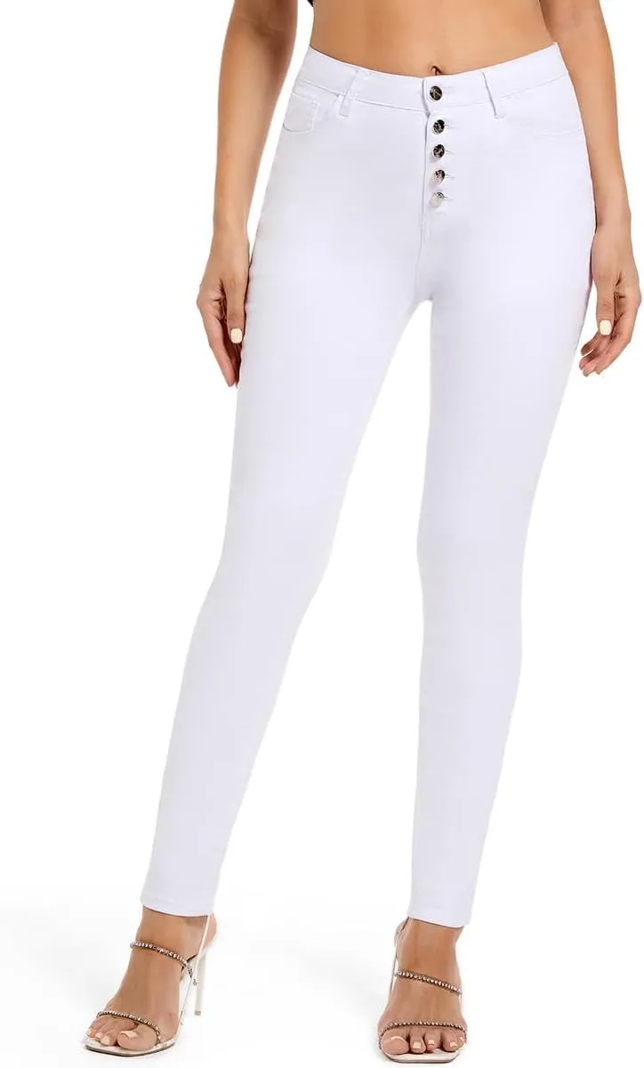 FISCLOSIN Womens High Waist Stretch Jeans 5 Button Push Up Butt Lifting Skinny Colombian Jeans
