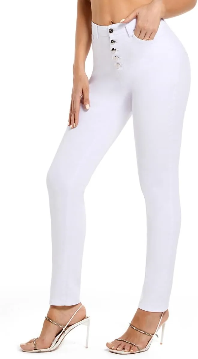 FISCLOSIN Womens High Waist Stretch Jeans 5 Button Push Up Butt Lifting Skinny Colombian Jeans
