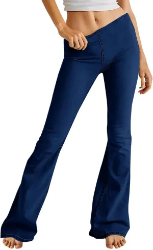 Flare Jeans for Women Ladies Elastic Pull-On Skinny Bootcut Denim Jeggings Tummy Control High Waisted Trendy Jeans