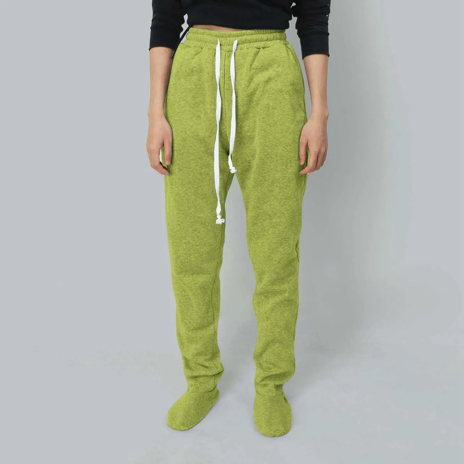 Fleece Footed Pajamas for Women Winter Soft Warm Elastic Waist Casual Sweatpants Loose Loungewear Trousers with Feet