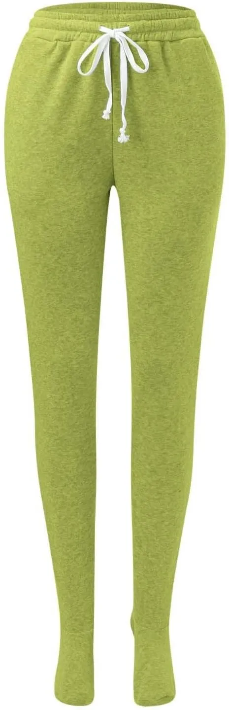 Fleece Footed Pajamas for Women Winter Soft Warm Elastic Waist Casual Sweatpants Loose Loungewear Trousers with Feet