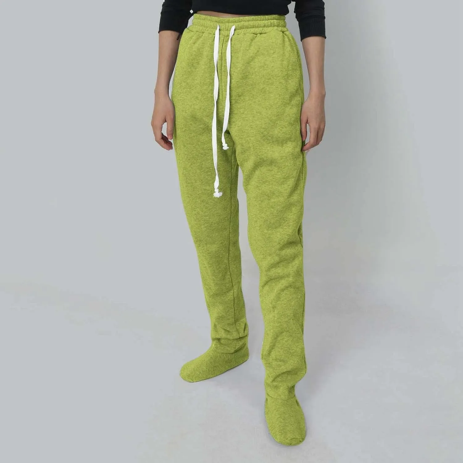 Fleece Footed Pajamas for Women Winter Soft Warm Elastic Waist Casual Sweatpants Loose Loungewear Trousers with Feet