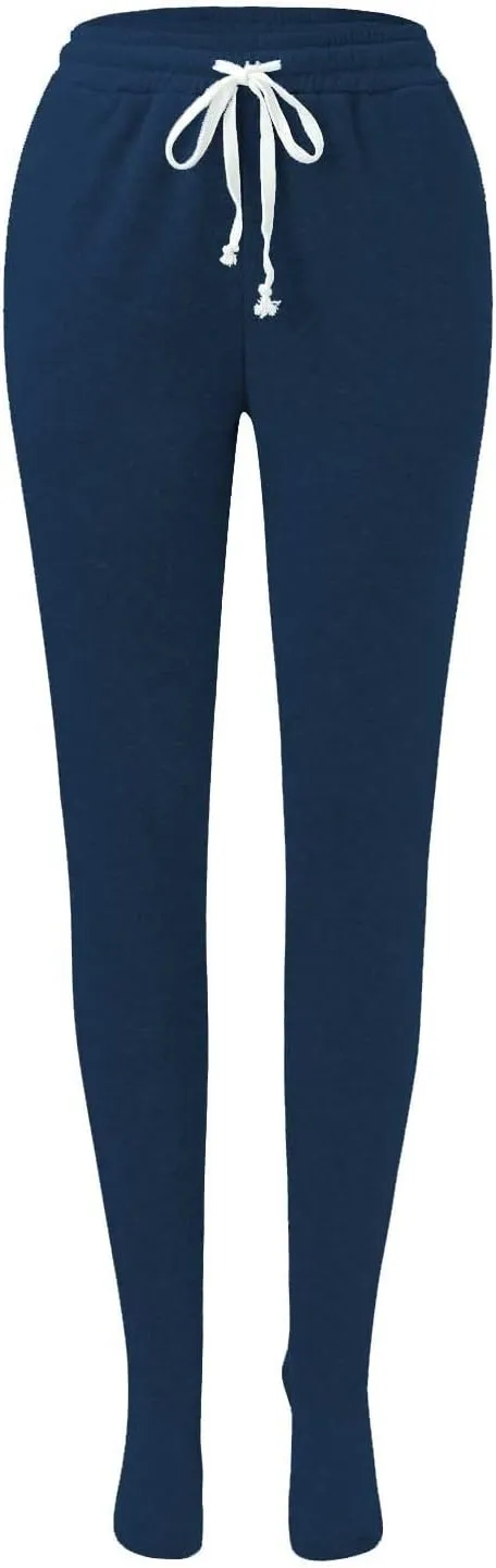 Fleece Lined Pajamas Pants for Women Soft Thermal Elastic Waist Joggers Sweatpant Baggy Loungewear Trousers with Feet