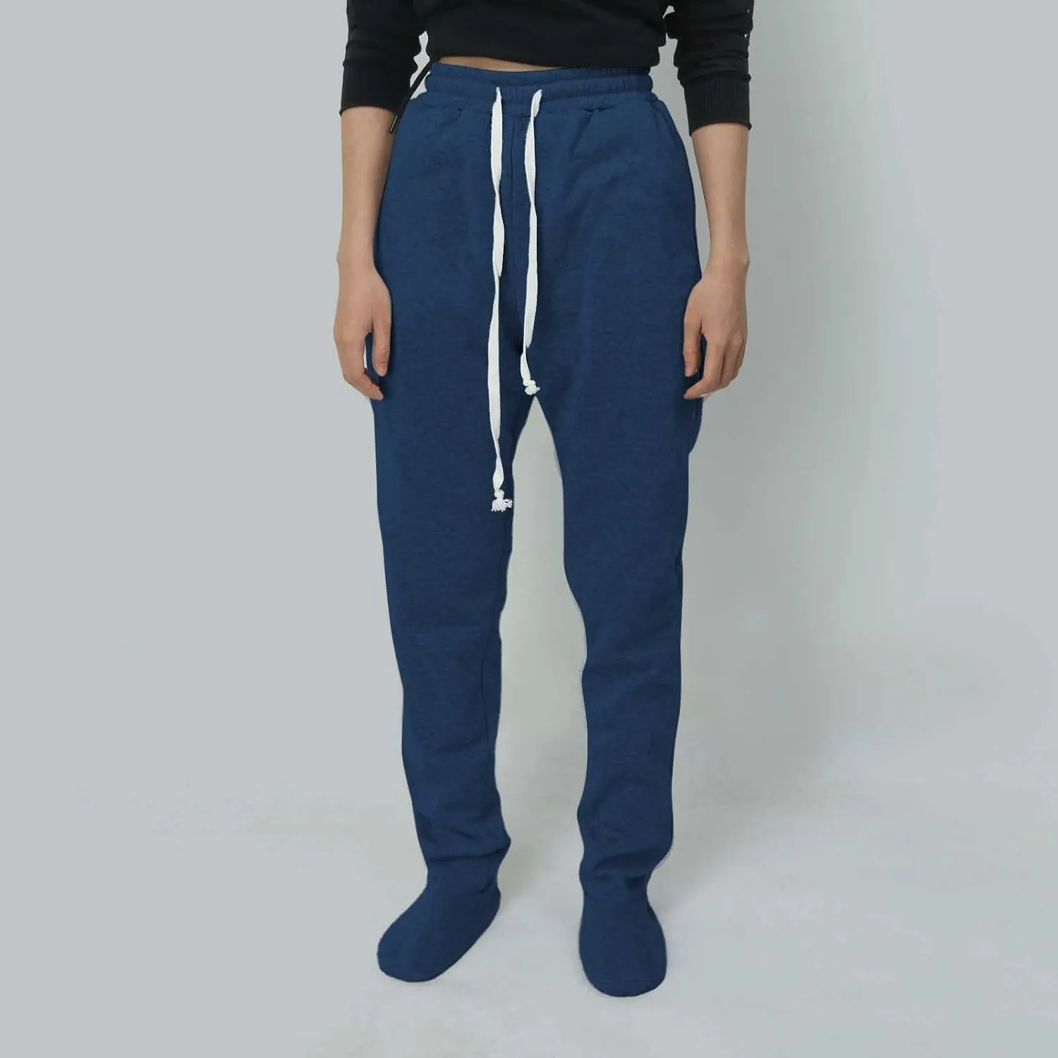 Fleece Lined Pajamas Pants for Women Soft Thermal Elastic Waist Joggers Sweatpant Baggy Loungewear Trousers with Feet