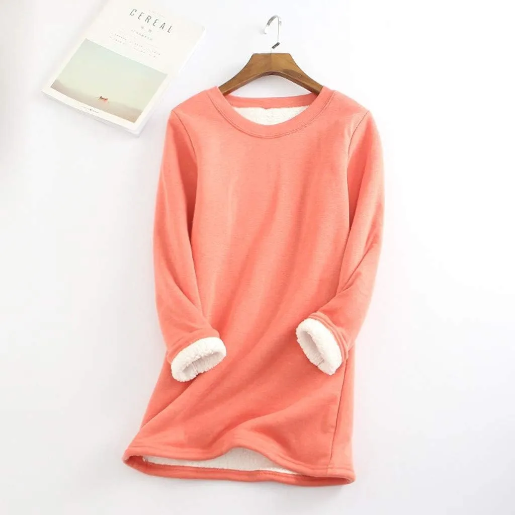 Fleece Lined Sweatshirts for Women Crewneck Warm Sherpa Sweatshirt Pullover 2024 Winter Thermal Underwear Loungewear