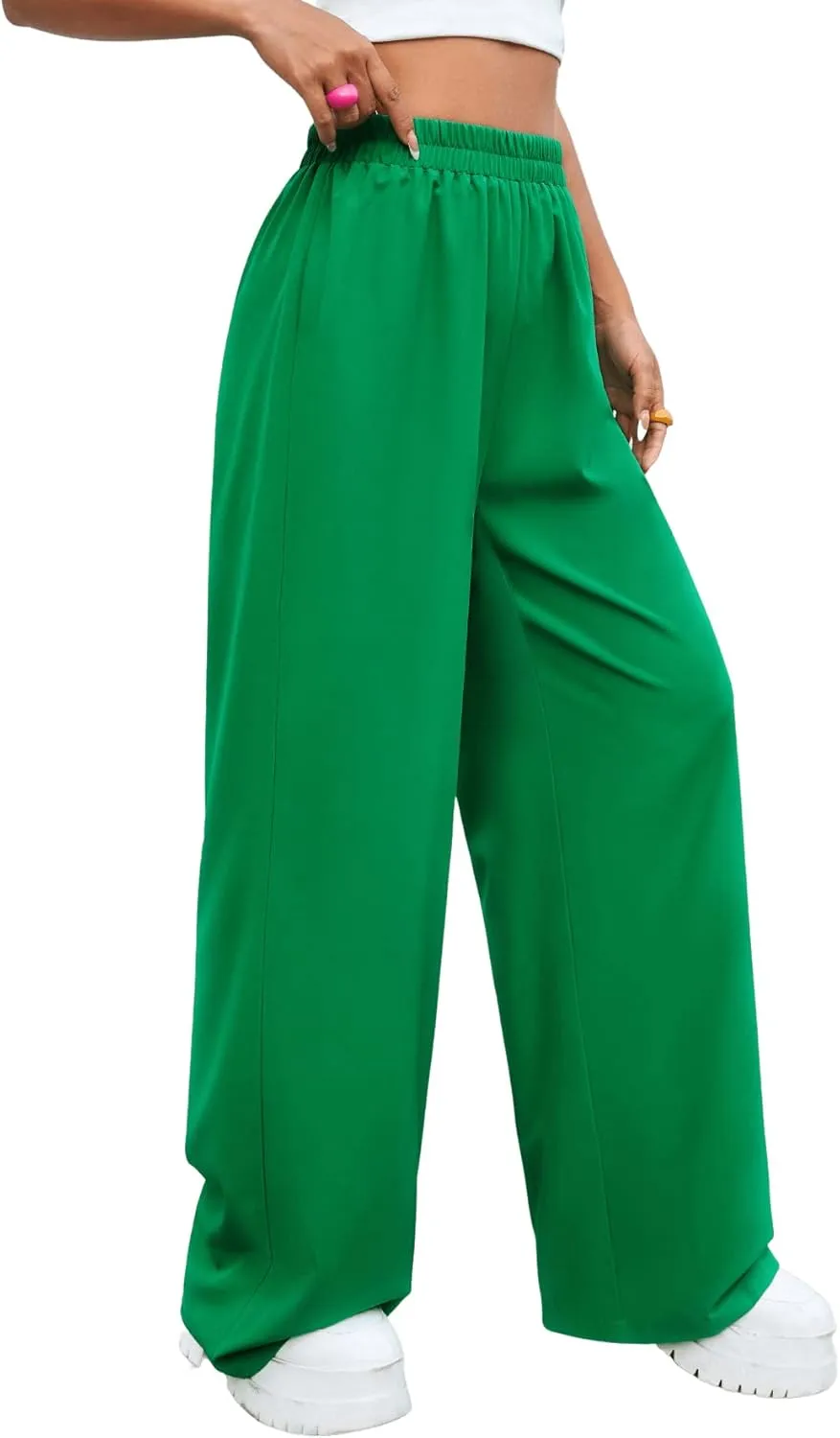 Floerns Women's Casual High Waisted Pleated Wide Leg Palazzo Pants Trousers