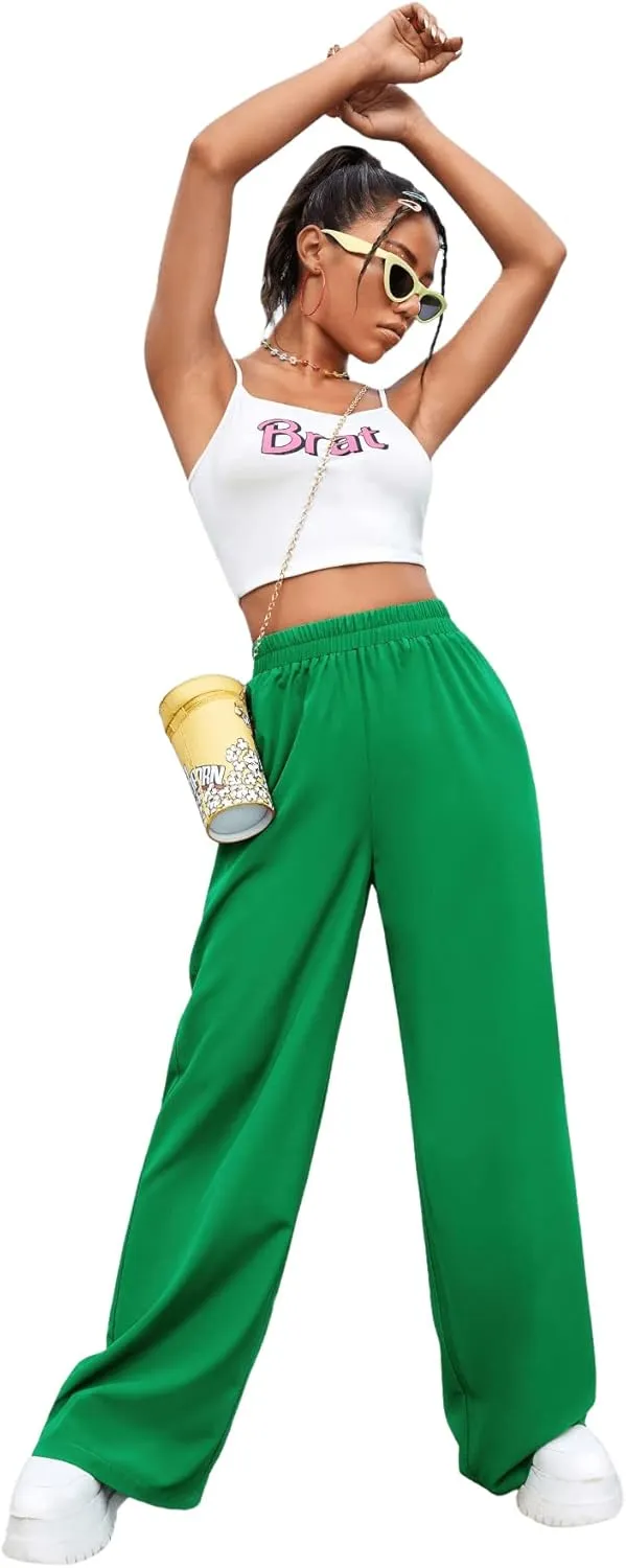 Floerns Women's Casual High Waisted Pleated Wide Leg Palazzo Pants Trousers
