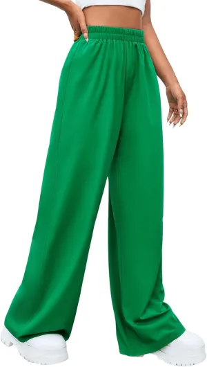 Floerns Women's Casual High Waisted Pleated Wide Leg Palazzo Pants Trousers