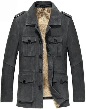 FMCHICO Mens Winter Sherpa Fleece Lined Jacket Coat Faux Suede Casual Long Sleeve Outdoor Warm Jacket