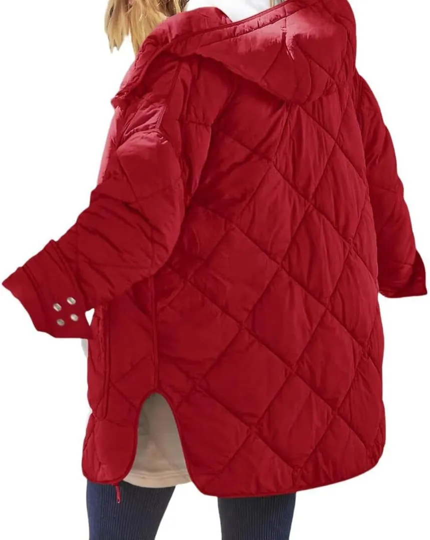 FMCHICO Womens Oversized Hooded Puffer Jacket Quilted Lightweight Soft Comfy Padded Hoodies Coat Warm Winter Coat