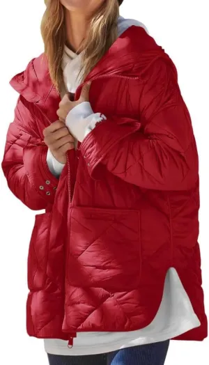 FMCHICO Womens Oversized Hooded Puffer Jacket Quilted Lightweight Soft Comfy Padded Hoodies Coat Warm Winter Coat