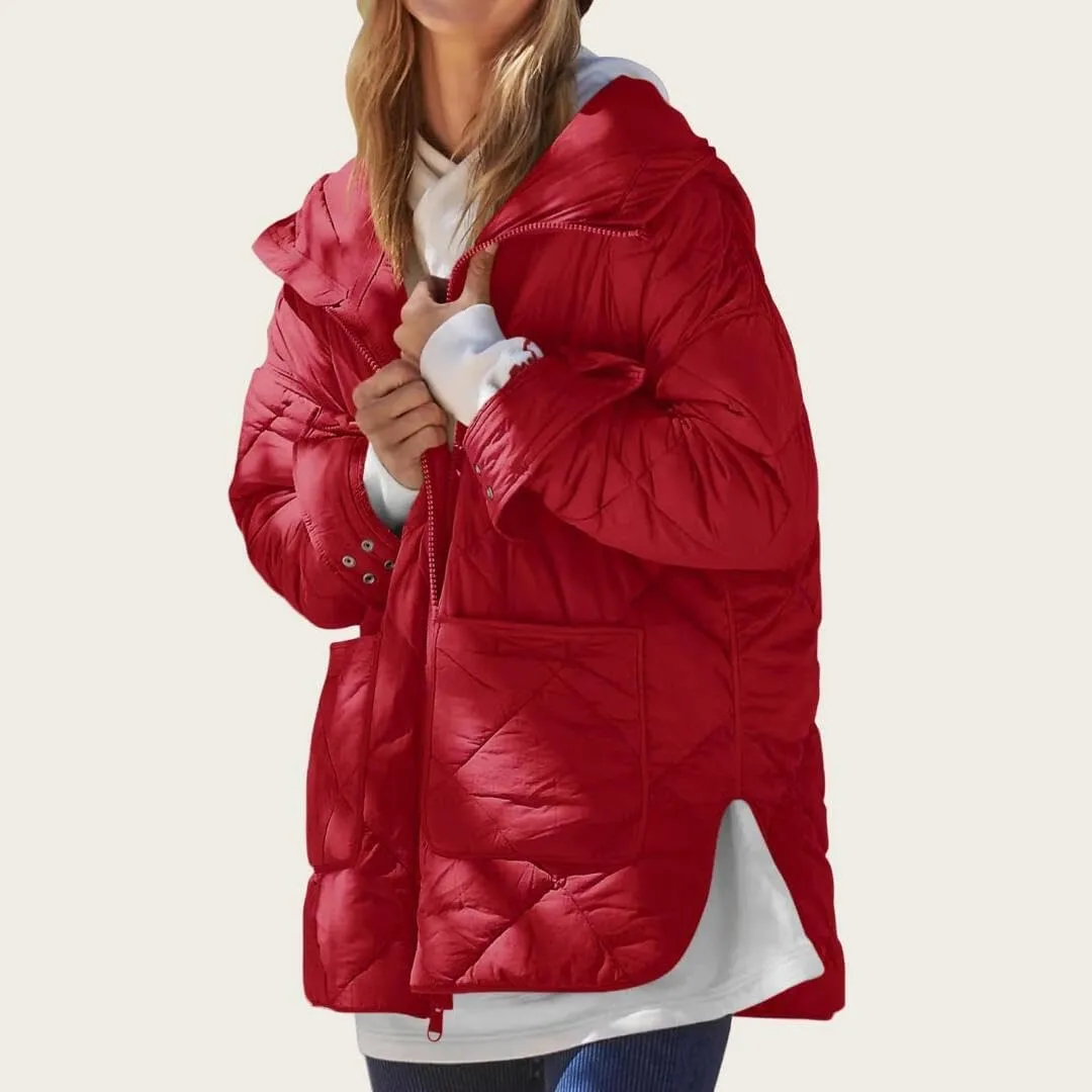 FMCHICO Womens Oversized Hooded Puffer Jacket Quilted Lightweight Soft Comfy Padded Hoodies Coat Warm Winter Coat