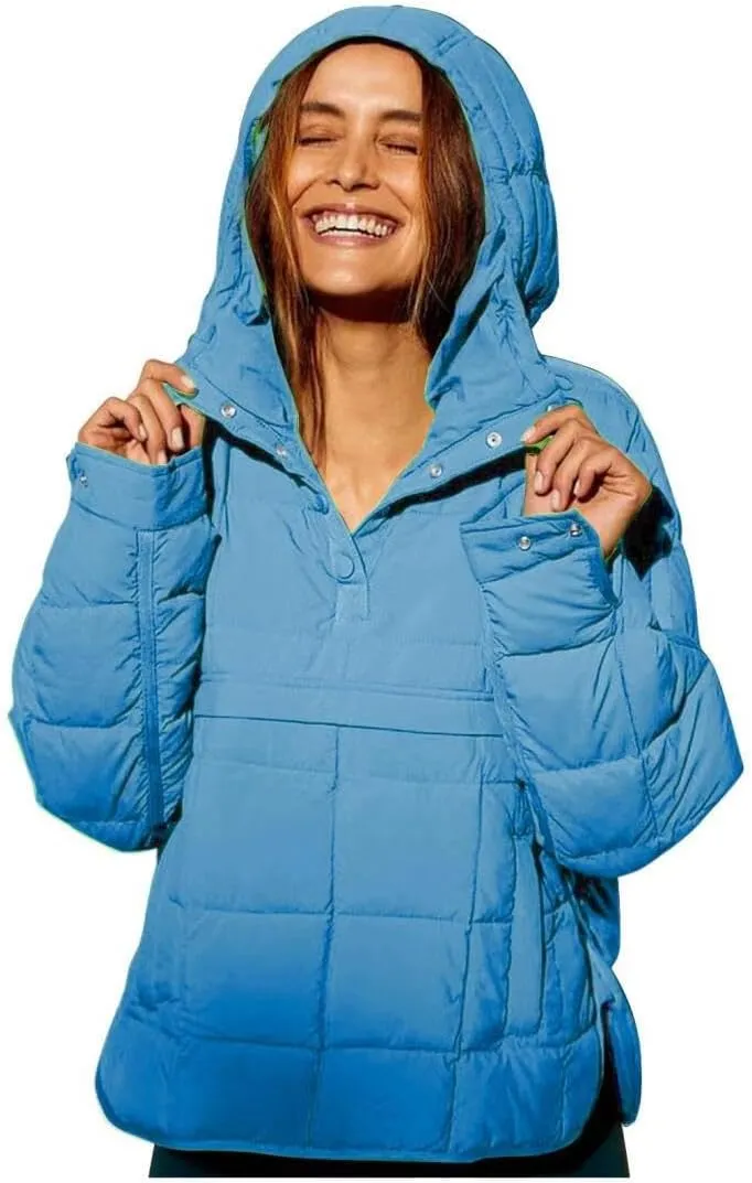 FMCHICO Women's Pullover Puffer Jacket Packable Hooded Oversize Winter Coat Tops