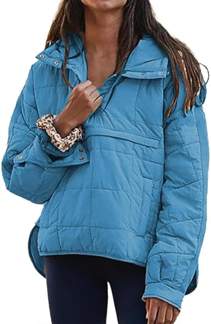 FMCHICO Women's Pullover Puffer Jacket Packable Hooded Oversize Winter Coat Tops