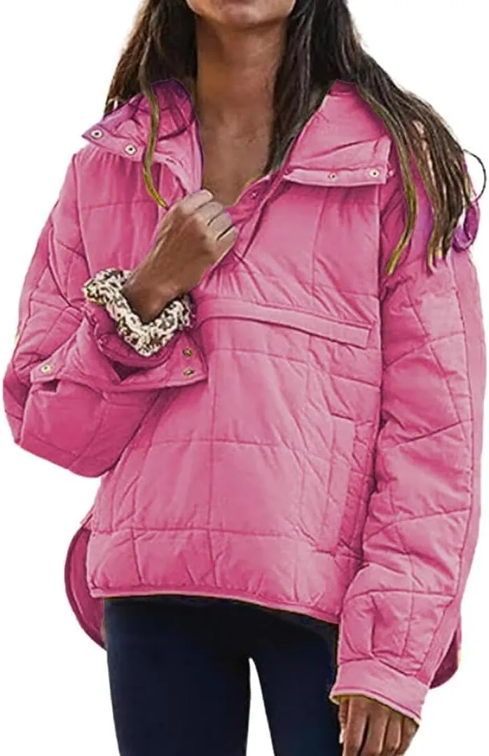 FMCHICO Women's Pullover Puffer Jacket Packable Hooded Oversize Winter Coat Tops