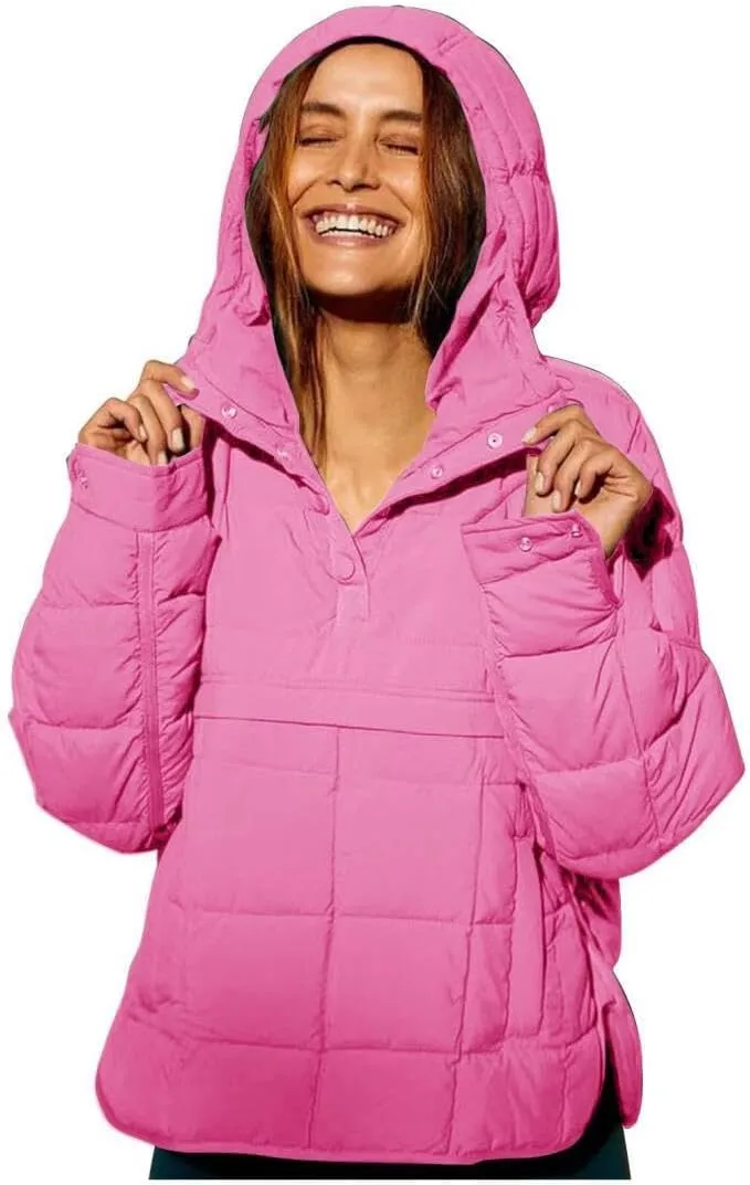 FMCHICO Women's Pullover Puffer Jacket Packable Hooded Oversize Winter Coat Tops