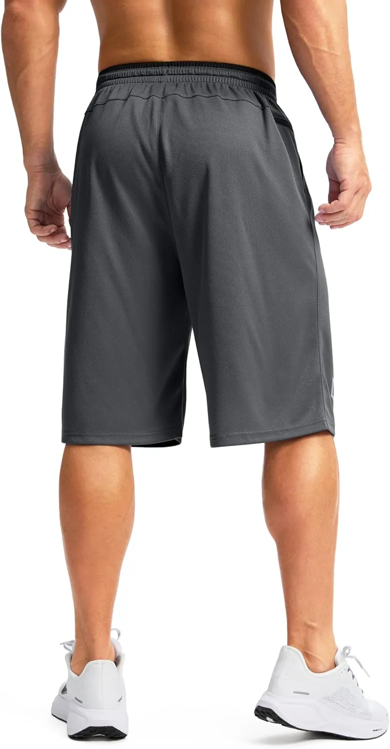 G Gradual Men's Long Basketball Shorts with Zipper Pocket 11'' Quick Dry Gym Shorts Lightweight Mesh Athletic Shorts for Men