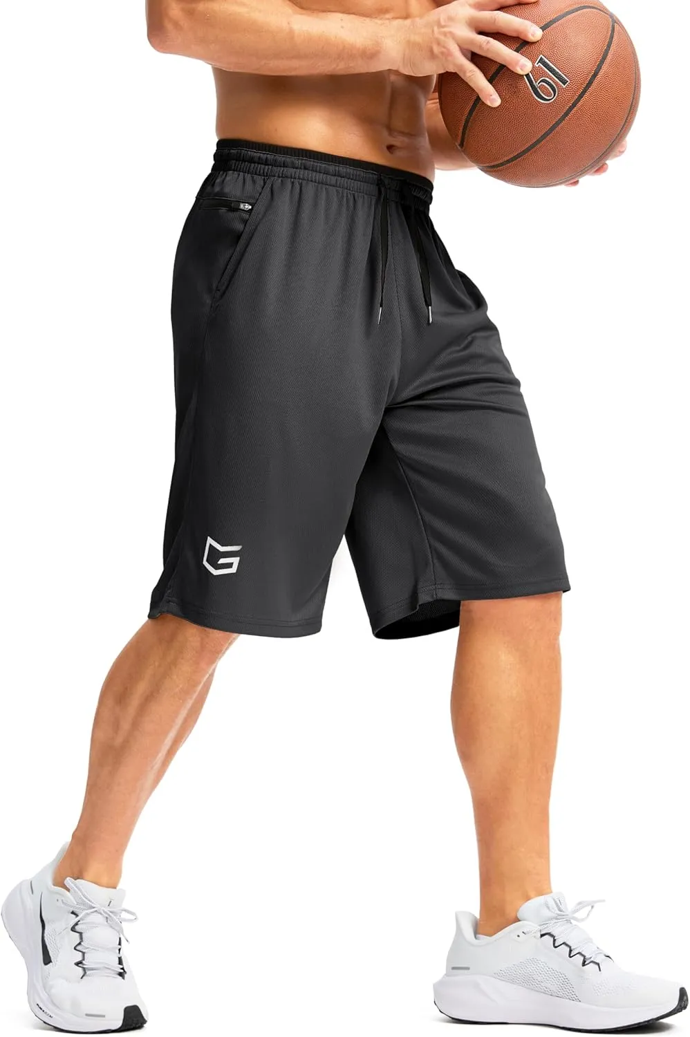 G Gradual Men's Long Basketball Shorts with Zipper Pocket 11'' Quick Dry Gym Shorts Lightweight Mesh Athletic Shorts for Men