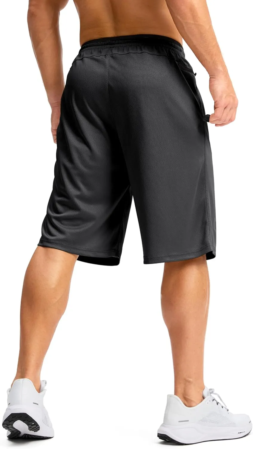 G Gradual Men's Long Basketball Shorts with Zipper Pocket 11'' Quick Dry Gym Shorts Lightweight Mesh Athletic Shorts for Men