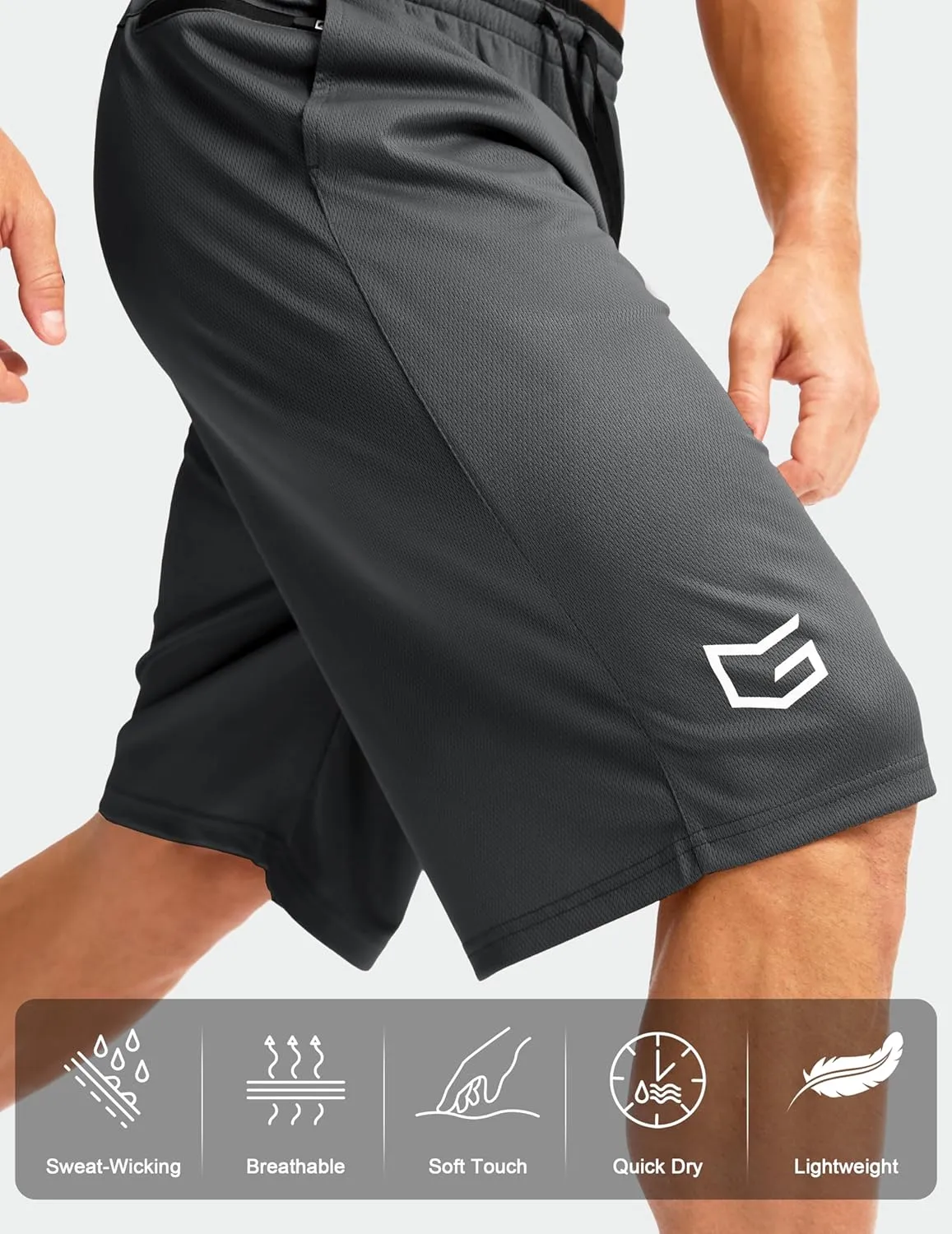 G Gradual Men's Long Basketball Shorts with Zipper Pocket 11'' Quick Dry Gym Shorts Lightweight Mesh Athletic Shorts for Men
