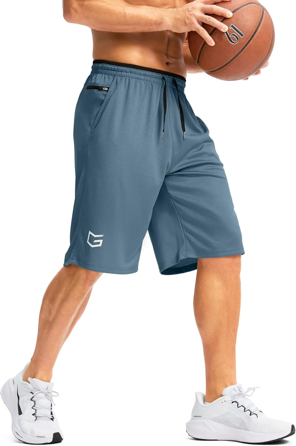 G Gradual Men's Long Basketball Shorts with Zipper Pocket 11'' Quick Dry Gym Shorts Lightweight Mesh Athletic Shorts for Men