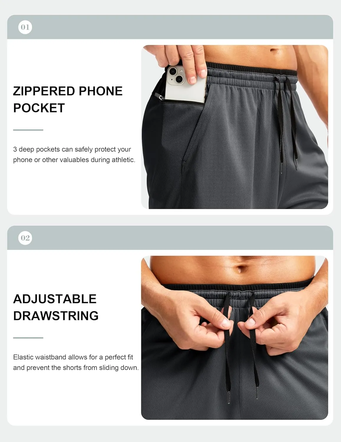 G Gradual Men's Long Basketball Shorts with Zipper Pocket 11'' Quick Dry Gym Shorts Lightweight Mesh Athletic Shorts for Men