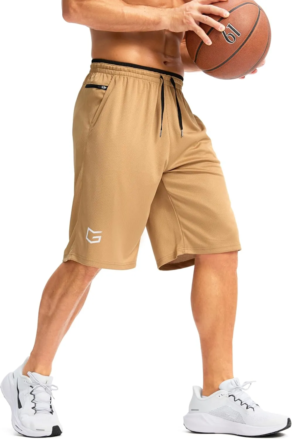 G Gradual Men's Long Basketball Shorts with Zipper Pocket 11'' Quick Dry Gym Shorts Lightweight Mesh Athletic Shorts for Men
