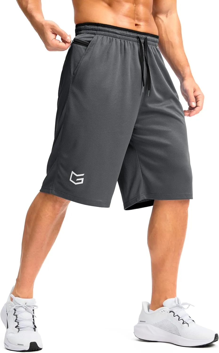 G Gradual Men's Long Basketball Shorts with Zipper Pocket 11'' Quick Dry Gym Shorts Lightweight Mesh Athletic Shorts for Men