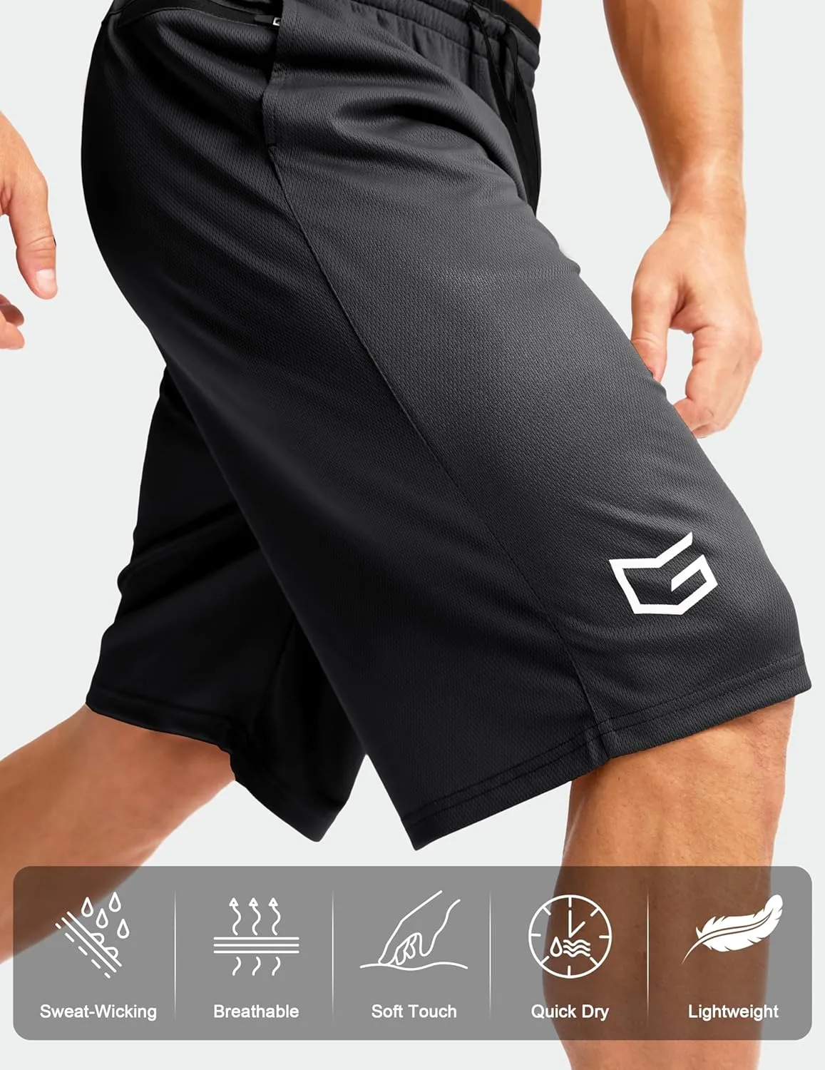 G Gradual Men's Long Basketball Shorts with Zipper Pocket 11'' Quick Dry Gym Shorts Lightweight Mesh Athletic Shorts for Men