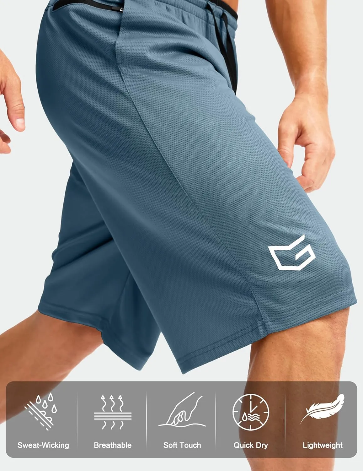 G Gradual Men's Long Basketball Shorts with Zipper Pocket 11'' Quick Dry Gym Shorts Lightweight Mesh Athletic Shorts for Men