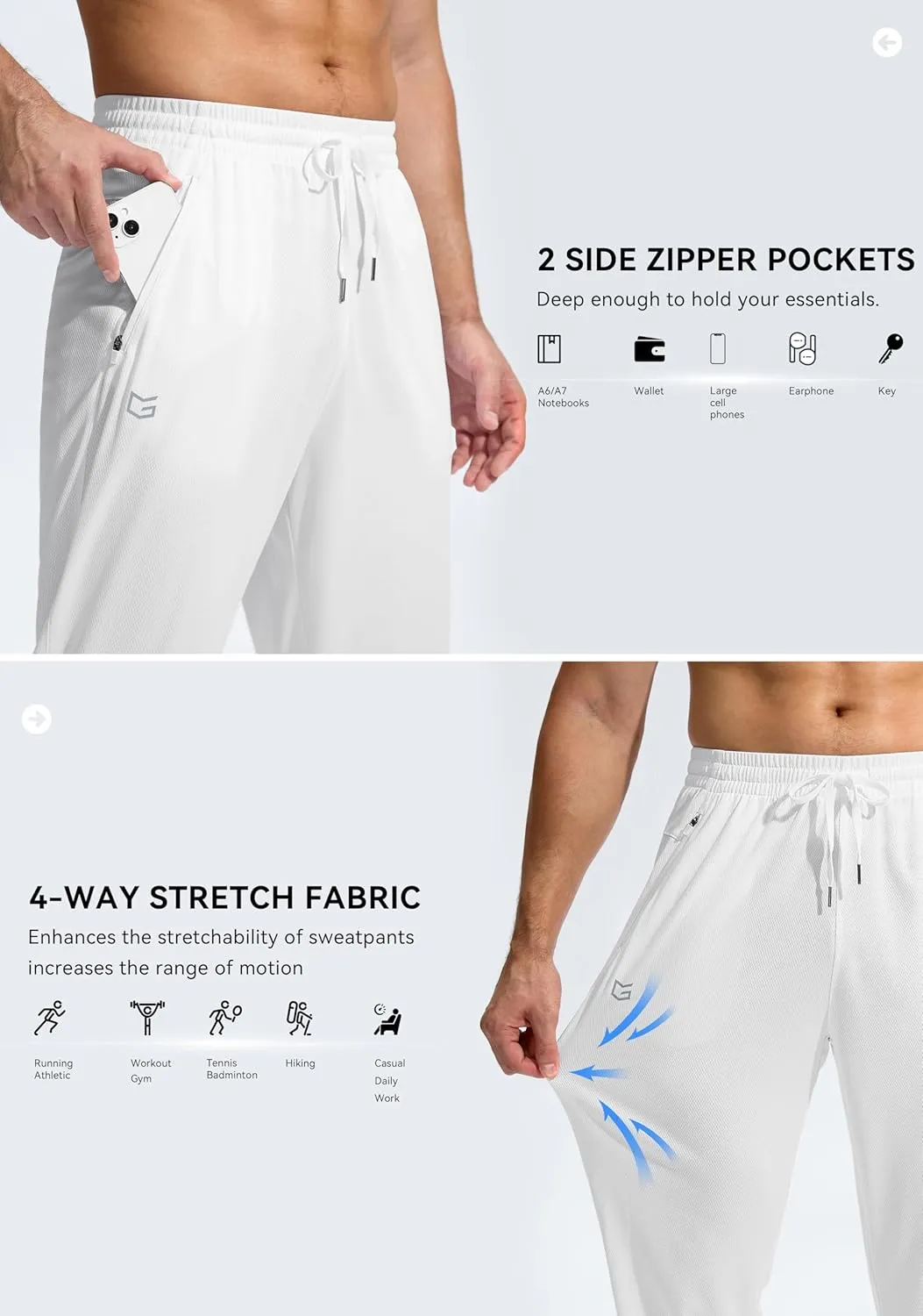 G Gradual Men's Sweatpants with Zipper Pockets Lightweight Mesh Athletic Pants for Men Open Bottom Workout Gym Running
